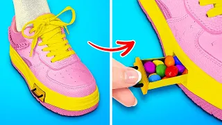 OCULTA DULCES EN ZAPATOS | Trucos para colar comida en clase. Útiles comestibles DIY por 123 GO!FOOD