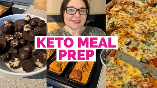 Keto Meal Prep Day! BBQ Fathead Pizza // Creamy Cajun Chicken + Fat Bombs! Grocery Haul