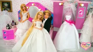 Princess Rapunzel Barbie Wedding Shop Shopping Gaun pengantin boneka Barbie Boneca Vestido De Noiva