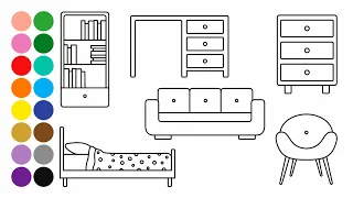 PARTES DE LA CASA | DORMITORIO Y SALA DE ESTAR - dibujar y colorear para niños - Dibujos para niños