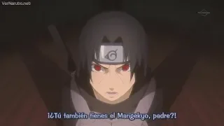 Itachi ve el Mangekyo Sharingan de su Padre (Fugaku) Sub español