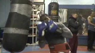 Banga hitting heavybag after sparring