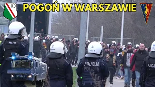 LEGIA - POGOŃ SZCZECIN 2024: Przyjazd kibiców Pogoni do Warszawy, przejazdy alarmowe i akcja Policji