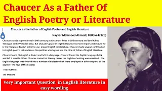 Geoffrey Chaucer is the father of English Literature or poetry./ Chaucer contribution to Literature