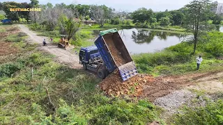 Dozer Komatsu mini  is being used to clear trees and push soil for landfilling