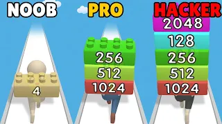 NOOB vs PRO vs HACKER in Brick Runner 2048