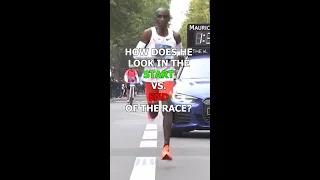 How does the fastest marathon runner look in the start vs. end of the race?