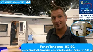 Caravan-Salon 2022: Fendt Tendenza 550 SG-Modell 2023 I neuer Einzelbett-Grundriss mit 2,32 m Breite