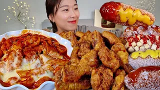 ASMR 먹고싶은거 모아왔어요🥹 엽떡 허니콤보 핫도그 고칼로리 리얼먹방 :) chicken Tteokbokki hot dog MUKBANG