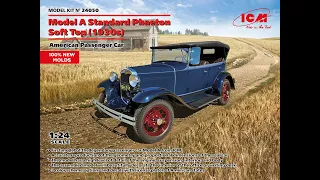 NEW! ICM 1/24 Ford Model A Std Phaeton soft top (24050) kit review.