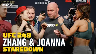 Zhang Weili vs. Joanna Jedrzejczyk UFC 248 Weigh-In Staredown - MMA Fighting