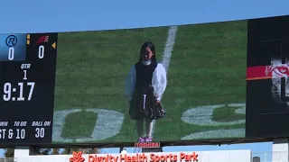 National Anthem at XFL LA Wildcats home opener by 8 yo #MaleaEmma