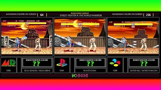 Simultaneous Colors of Street Fighter II: The World Warrior (Sega Genesis vs Playstation vs SNES)