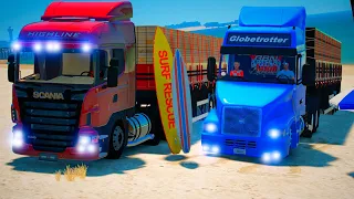 GTA 5 VIDA DE CAMIONEIRO: DESCEMOS PARA A PRAIA COM NOSSOS CAMINHOES