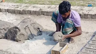 Hand made mud brick making