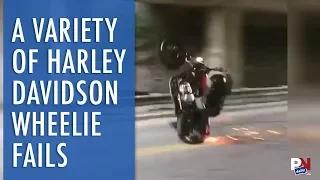 A Variety Of Harley Rider Wheelie Fails