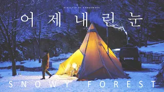 폭설이 내린 다음날 시간이 멈춘 숲의 아름다움 / 쌓인 눈이 바람에 흩날리는 소리만 들리던 겨울숲속 캠핑 / 화목난로와 군고구마 / 설중캠핑