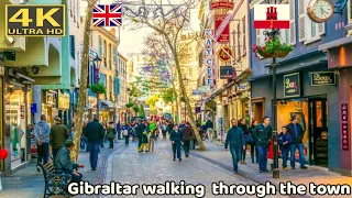 Gibraltar walking  through the town in  ( 4k)  (جبل طارق)