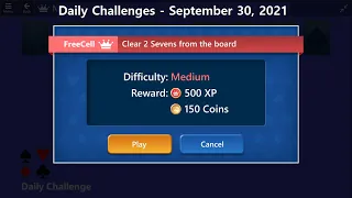 Microsoft Solitaire Collection | FreeCell Medium | September 30, 2021 | Daily Challenges