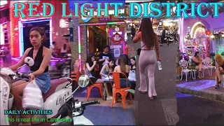 The Red Light Districts in Phnom Penh Street 136 | Night Queen and Club on Street | Walk 4K 60fps