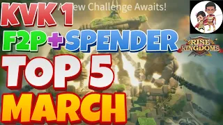 Top 5 Commander Pair KvK 1 : Top 5 March x 3 : Whale, Low Spender, Free to Play : Rise of Kingdoms