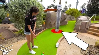 CRAZY ALIEN MINI GOLF AT UNIVERSAL STUDIOS! BLIND SHOT HOLE IN ONE! - HOLLYWOOD DRIVE-IN MINI GOLF!