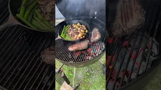 Grilling Steak on Charcoal Barbecue - Camping Season 2023