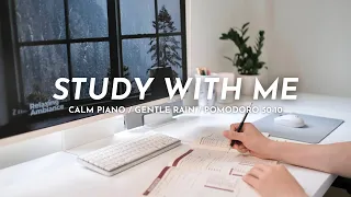 🌧️ 2-HOUR STUDY WITH ME | 🎹 Calm Piano, Gentle Rain | Pomodoro 50/10 | Japanese Study