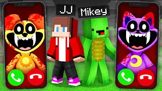 Why Scary DOGDAY and CATNAP CALL to JJ and Mikey at NIGHT in Minecraft Maizen!