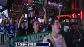 Canucks Fans Celebrate in Downtown Vancouver After Sweeping the Blues