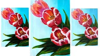 Как нарисовать интерьерную картину. Как нарисовать тюльпаны. Открытка к 8 марта. Рисуем цветы.