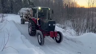 ЮМЗ выезд из леса с полуприцепом дров