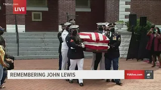 John Lewis' casket is taken from church in Selma before final crossing of Edmund Pettus Bridge