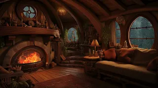 Cozy Cabin Atmosphere | Relaxing Alone with Crackling Fireplace Sounds and Heavy Rain on the Window.