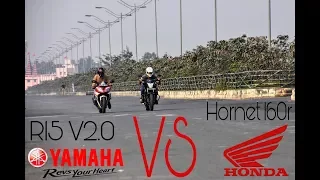 Hornet 160r vs Yamaha R15 V2.0 Drag Race | Rematch