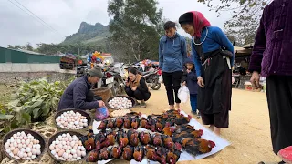 Zon harvests chicken eggs, and sells roosters at the market on Tet, vang hoa