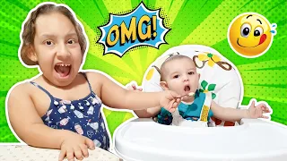 Maria Clara finge ser babá de um bebê de verdade por um dia (Pretend to play Nanny) - MC Divertida