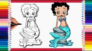 How to Draw Betty Boop as Little Mermaid | step by step