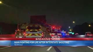 Man shot overnight on I-264 near Military Highway in Norfolk; police looking for driver of blue Niss