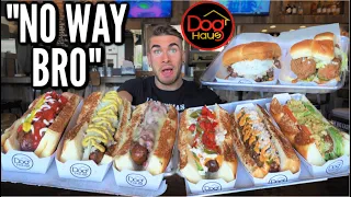 INSANE HOTDOG CHALLENGE | DOG HAUS FAMOUS HOT DOGS | Gourmet Fancy Hot Dogs |  Man Vs Food