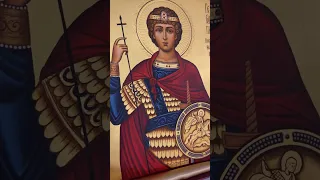 Рукописная икона Георгий Победоносец с резьбой