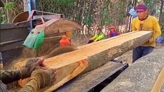 The stressful process of sawing acacia wood - assembly serkel machine.