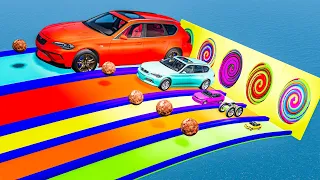 Big and Small Cars vs Slide Colors with Portal Trap – Cars vs Rails vs Trains Police –BeamNG.Drive