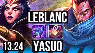 LEBLANC vs YASUO (MID) | Rank 5 LeBlanc, 11/1/3, Legendary | JP Grandmaster | 13.24