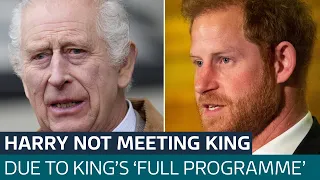 King Charles 'too busy' to meet with Duke of Sussex during Prince Harry's UK visit | ITV News