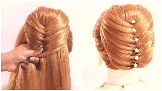 fabulous wedding hairstyle for long hair || high braided bun hairstyle @Avnihairdo