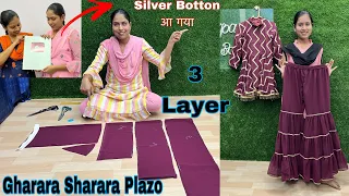 3 Three Layer Gharara Sharara Plazo Cutting ✂️ & Sittiching || Finally Selver Play Button ahi gaya