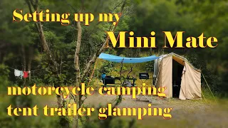 Setting up my Mini Mate, Pop-up Tent Trailer Motorcycle Camping - Glamping   - 2023 Ep 21
