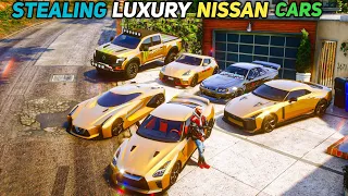 Gta 5 - Stealing Luxury Golden Nissan Cars With Franklin! (Real Life Cars #38)