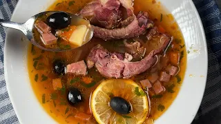 Traditional solyanka with smoked pork ribs | Divinely delicious soup with smoked meats